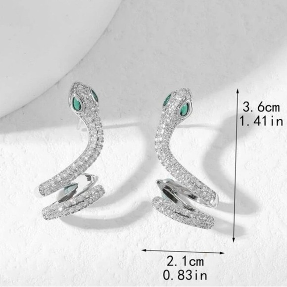 White Gold Snake Zircon Earrings Creative Design Trendy - Picture 4 of 4